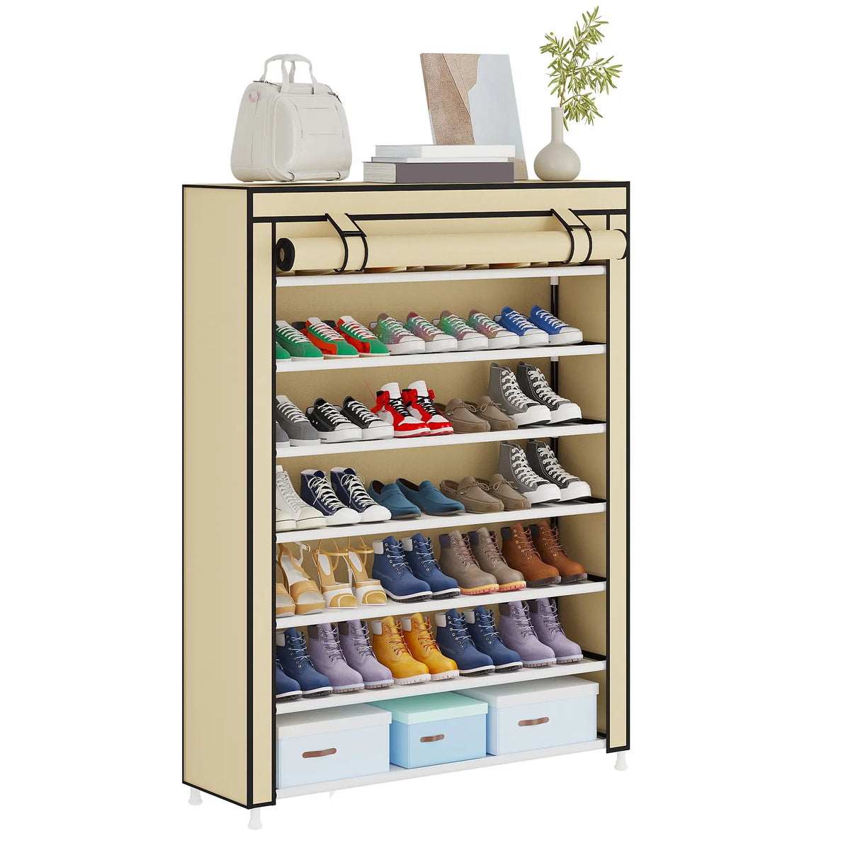 10 Tier Shoe Rack 9 Grids withDustproof Cover, Adjustable Standing Shelf,High Storage Rack