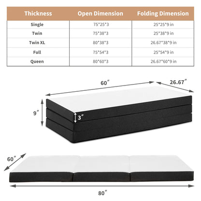 Triple-fold memory foam mattress