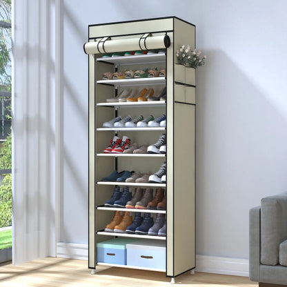 10 Tier Shoe Rack 9 Grids withDustproof Cover, Adjustable Standing Shelf,High Storage Rack