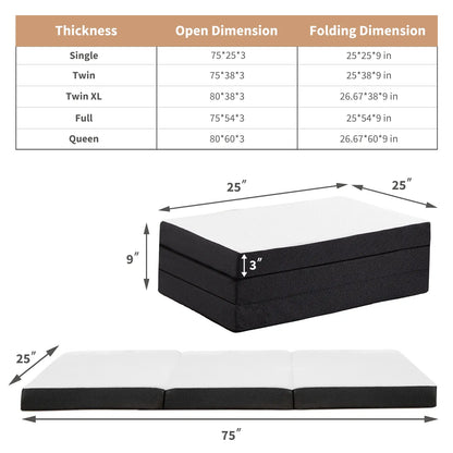 Triple-fold memory foam mattress