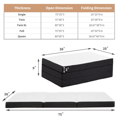 Triple-fold memory foam mattress