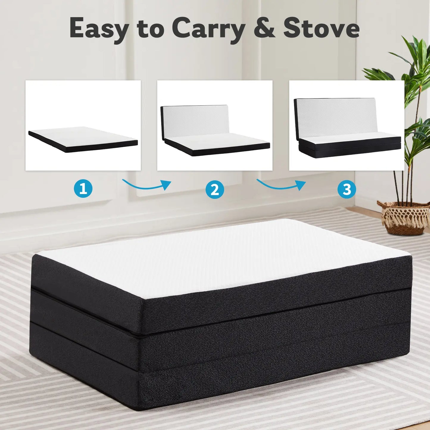 Triple-fold memory foam mattress