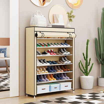 10 Tier Shoe Rack 9 Grids withDustproof Cover, Adjustable Standing Shelf,High Storage Rack
