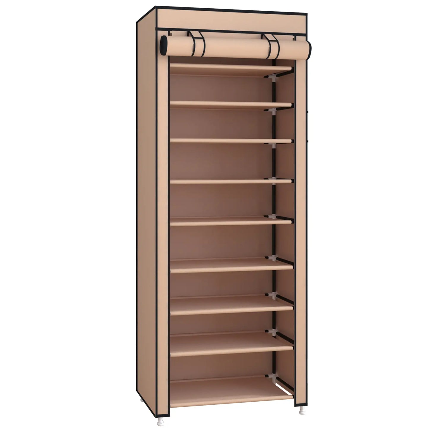 10 Tier Shoe Rack 9 Grids withDustproof Cover, Adjustable Standing Shelf,High Storage Rack