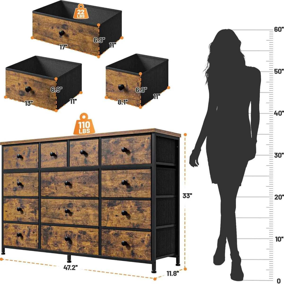 16Deep Drawers Tall Dresser SpaceSaving Vertical Furniture