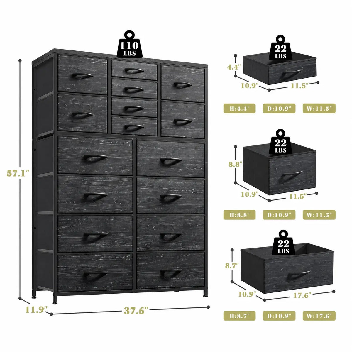 16Deep Drawers Tall Dresser SpaceSaving Vertical Furniture