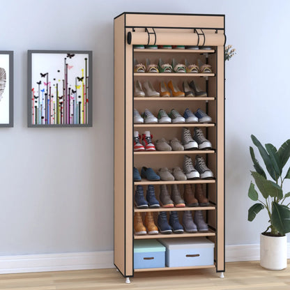 10 Tier Shoe Rack 9 Grids withDustproof Cover, Adjustable Standing Shelf,High Storage Rack