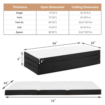 Triple-fold memory foam mattress