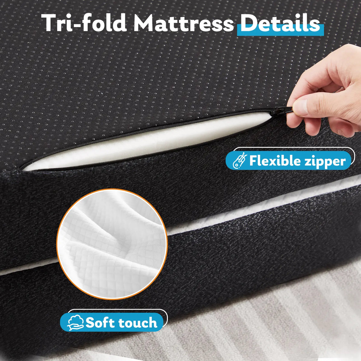 Triple-fold memory foam mattress