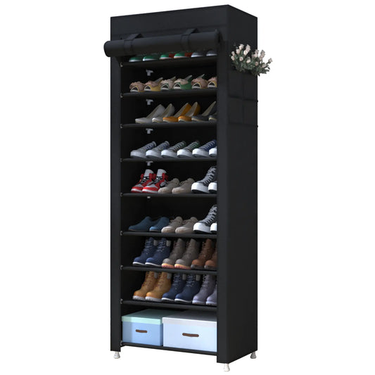 10 Tier Shoe Rack 9 Grids withDustproof Cover, Adjustable Standing Shelf,High Storage Rack