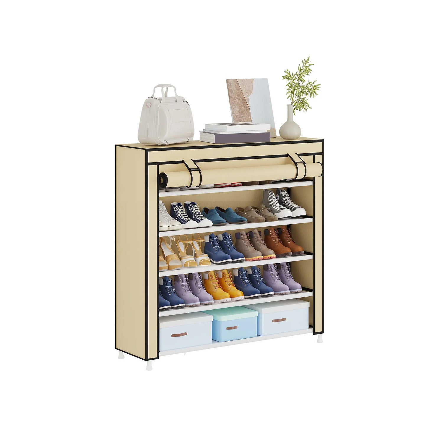 10 Tier Shoe Rack 9 Grids withDustproof Cover, Adjustable Standing Shelf,High Storage Rack